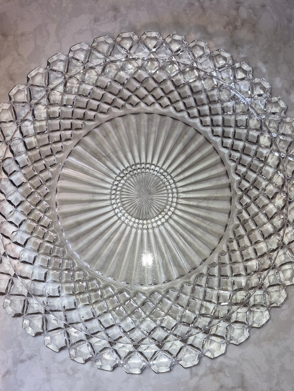 Vintage Clear Glass Serving Platter/Plate in "Waterford" Or Waffle Pattern